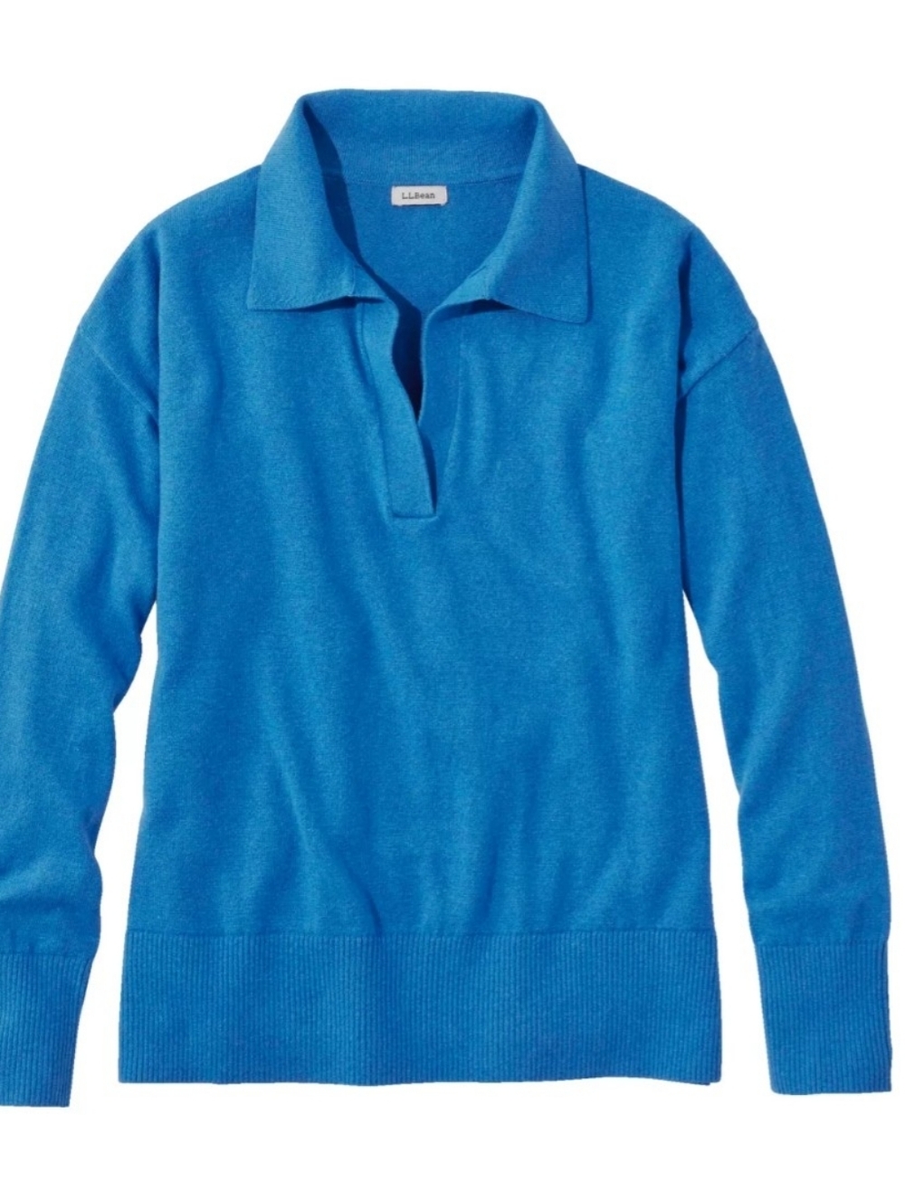 Women's LL Bean Cotton cashmere Polo Sweater In Cobalt Blue